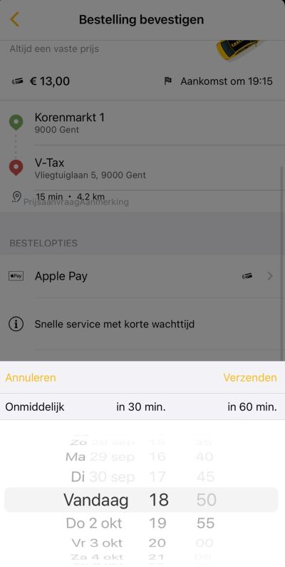 Taxi reserveren in de Taxi.eu app