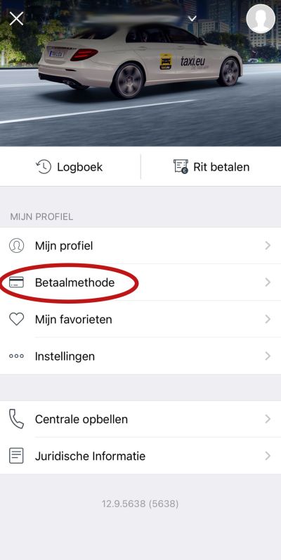 Betalingsmiddel toevoegen in de Taxi.eu app